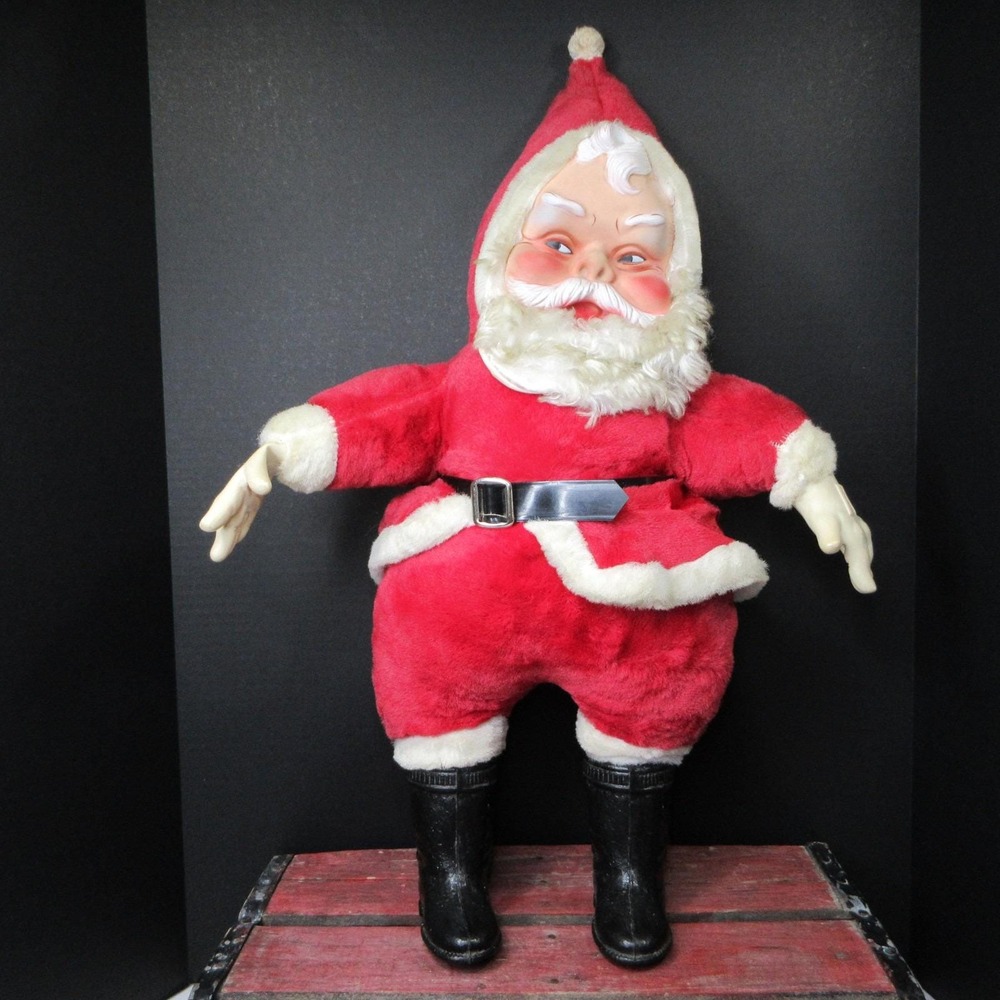 VTG MCM Rubber Face Santa Claus Plush Doll Figurine Christmas 26.5" Tall
